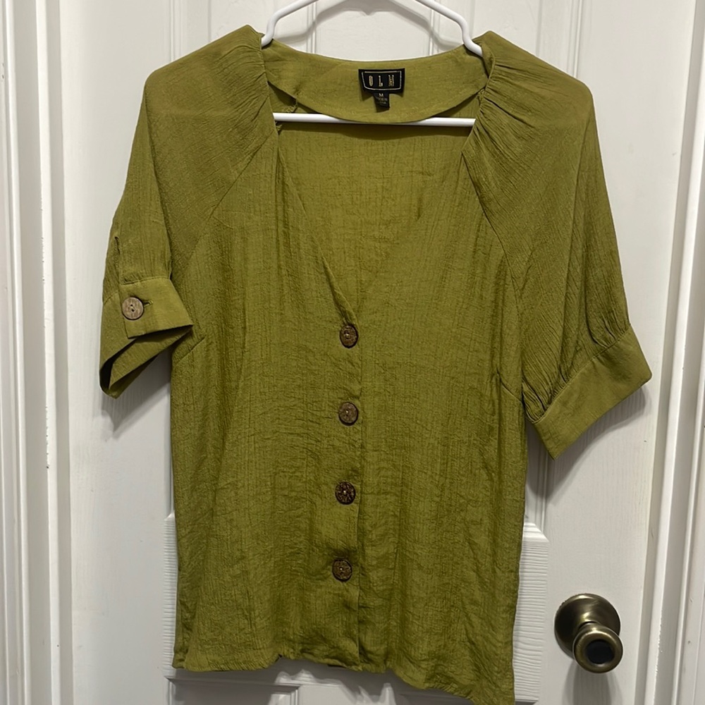 Olive green button up blouse